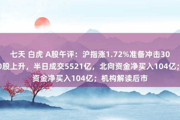 七天 白虎 A股午评：沪指涨1.72%准备冲击3000点！超5000股上升，半日成交5521亿，北向资金净买入104亿；机构解读后市