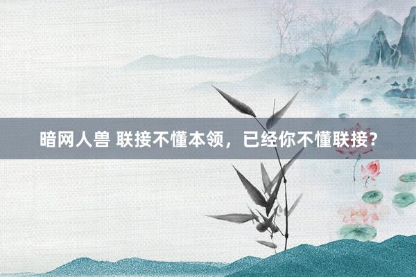 暗网人兽 联接不懂本领，已经你不懂联接？